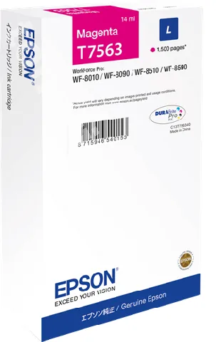 Картридж с пурпурными чернилами Epson T7563 для WF-8090, 8590 (C13T756340) в России Картридж с пурпурными чернилами Epson T7563 для WF-8090, 8590 (C13T756340) в России