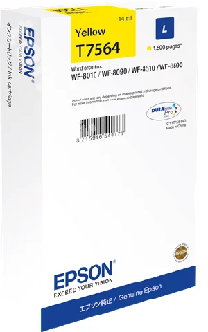 Картридж с желтыми чернилами Epson T7564 для WF-8090, 8590 (C13T756440) в России Картридж с желтыми чернилами Epson T7564 для WF-8090, 8590 (C13T756440) в России
